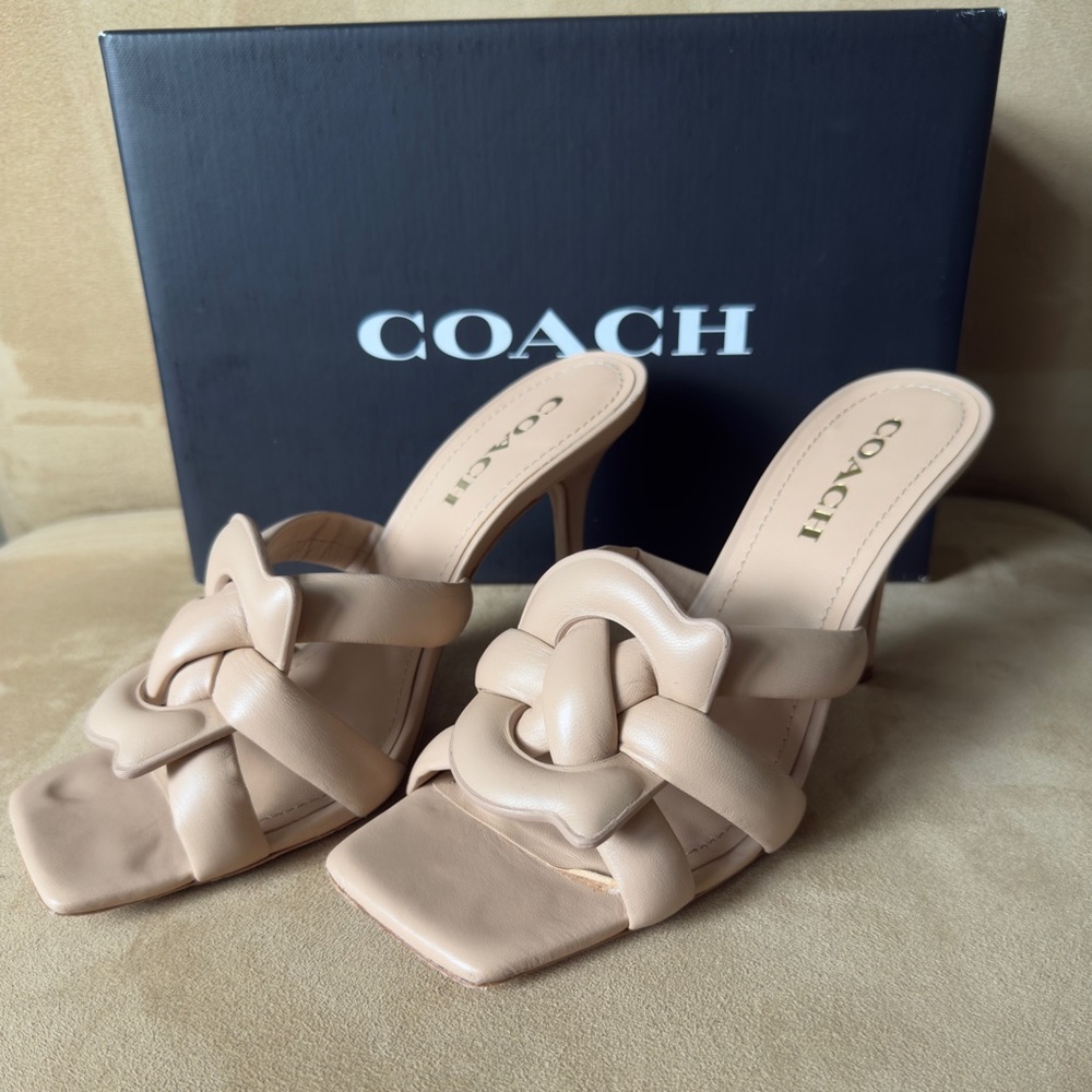 ✨ Coach Kellie Leather Stiletto Sandals – Beechwood (Size 9.5B)